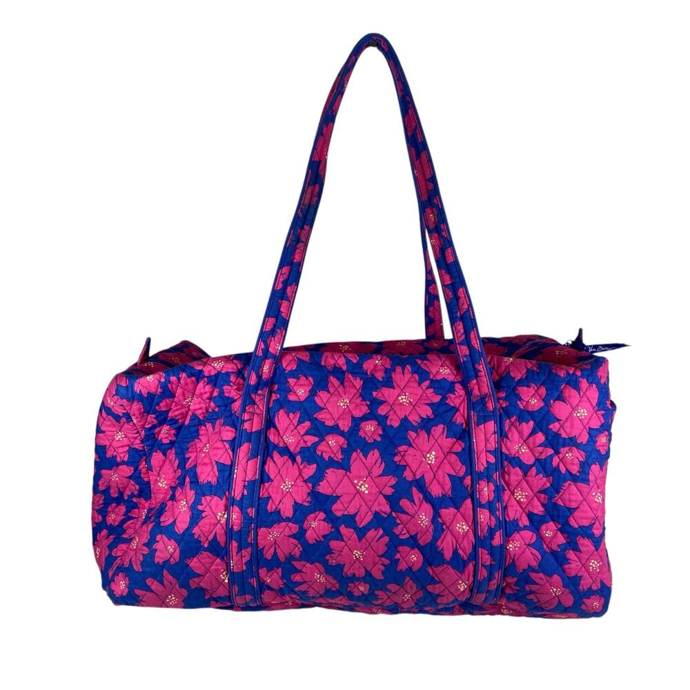 Vera Bradley Quilted Art Poppies Large Duffel Bag Pink Blue